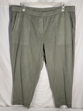 J.jill Pull-On Relaxed Fit Straight Leg Hi Waist Cropped Army Green Pants Sz 2X